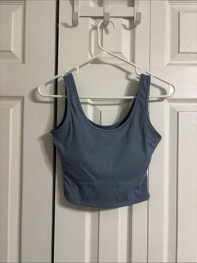 Klassy Network Scoop Neck Crop Tank - Dusty Blue